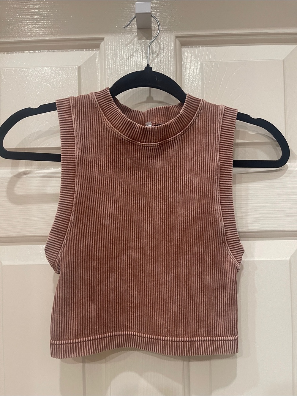 Ribbed Mock Neck Cropped Tank Top - Rose Pink S:S/M
